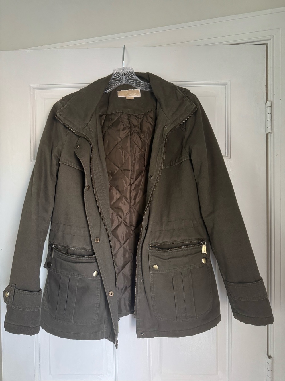 Michael Kors Olive Utility Jacket with Quilted Lining Size Small